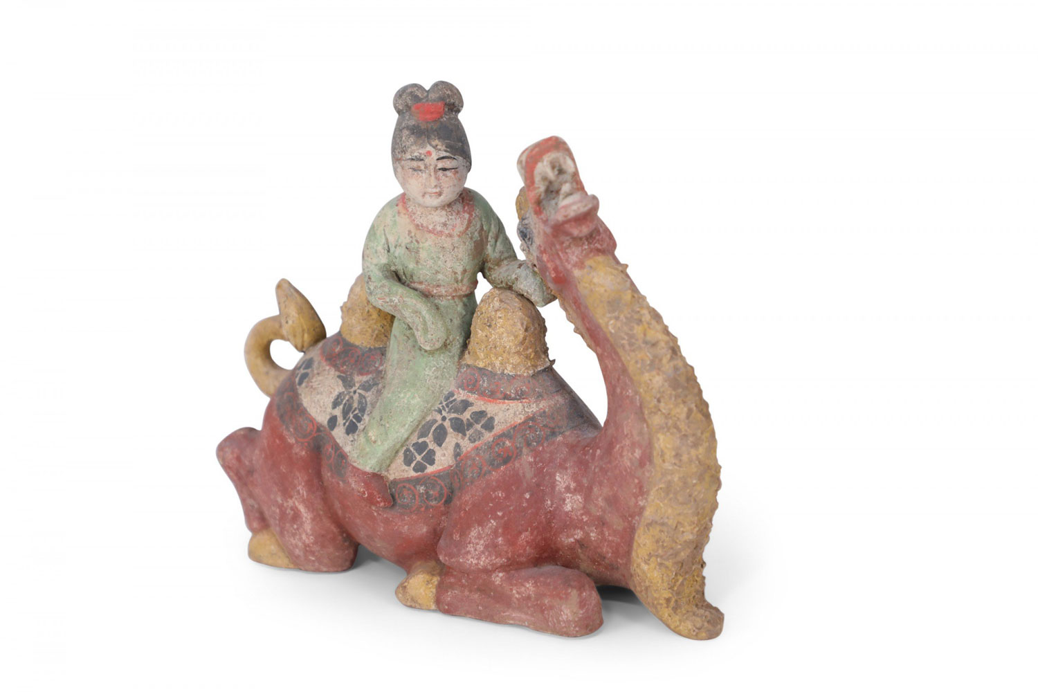Chinese Tang Dynasty Style Terracotta Kneeling Camel and Woman Figure 