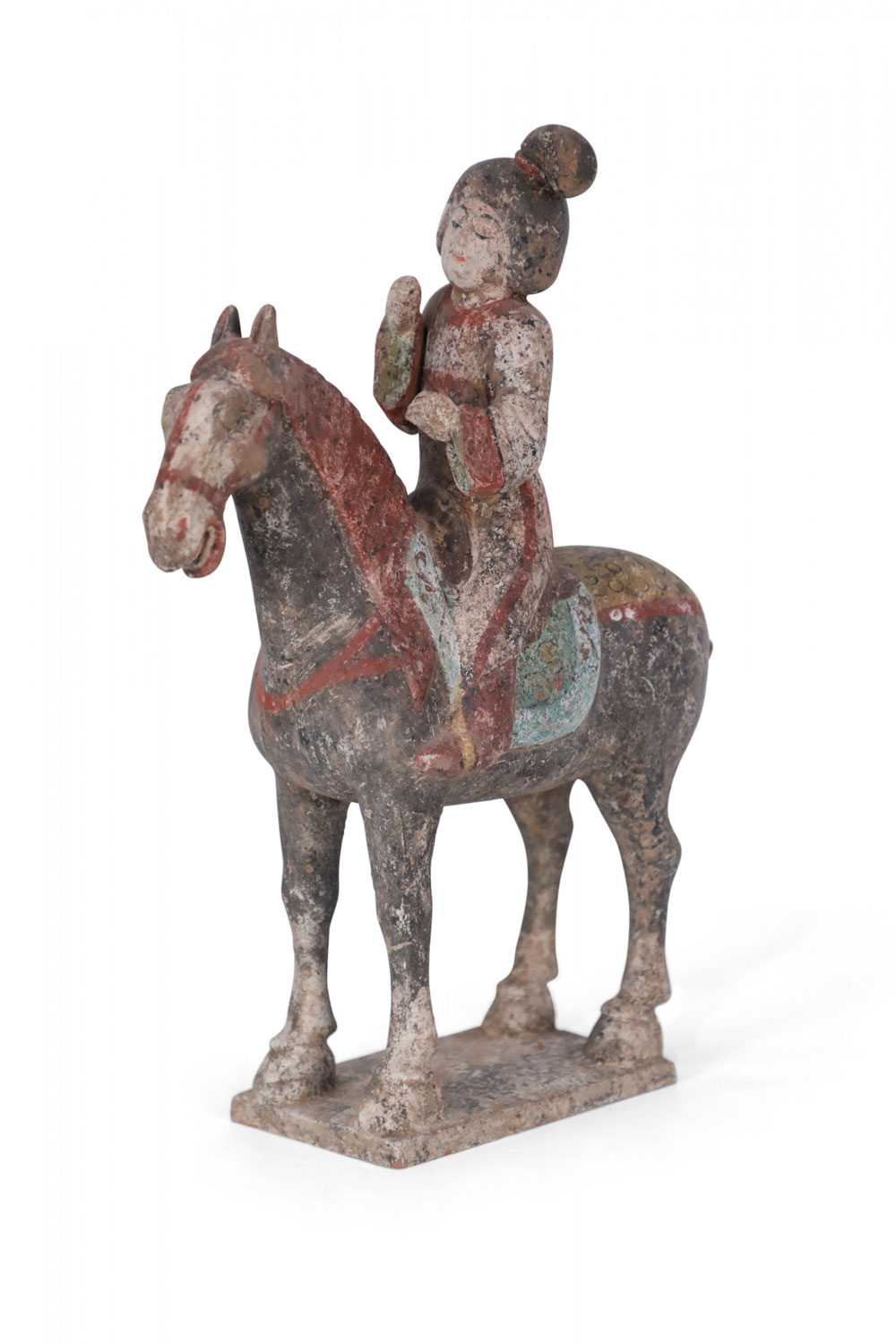 Chinese Tang Dynasty Style Terra Cotta Woman and Horse Tomb Figure