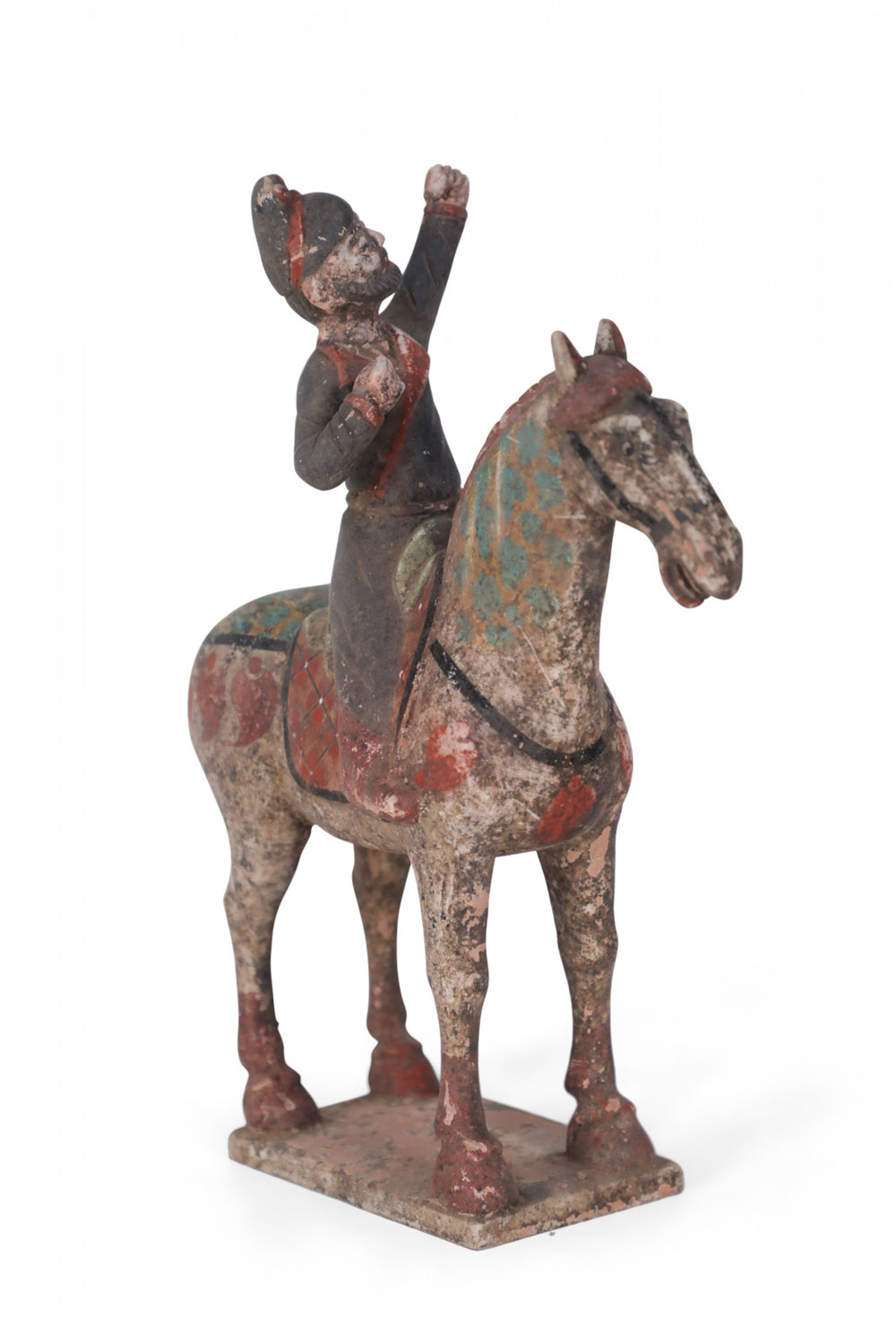 Chinese Tang Dynasty Style Man and Horse Terra Cotta Tomb Figure