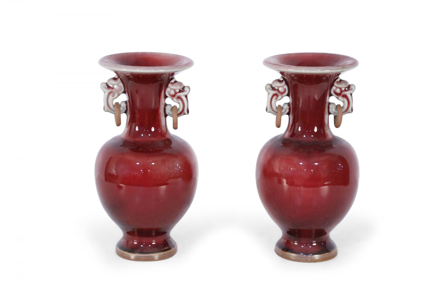Pair of Oxblood Red Fluted Vases