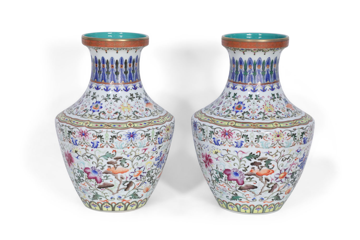 Pair of Chinese Multi Color Pattern Porcelain Vases