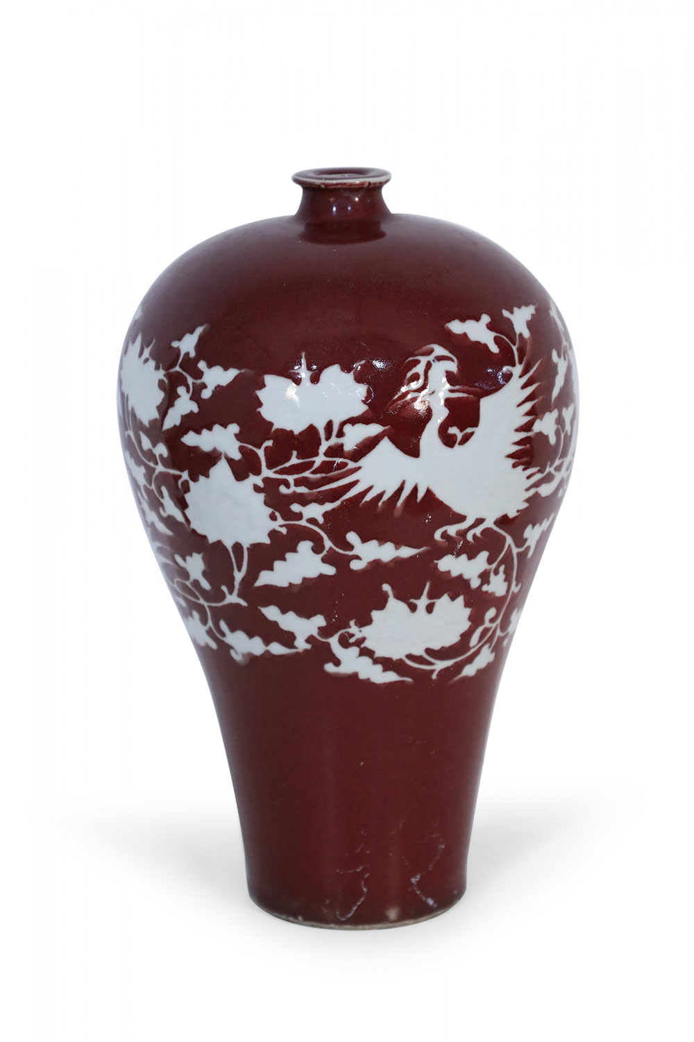 Chinese Oxblood and White Natural Motif Meiping Porcelain Vase