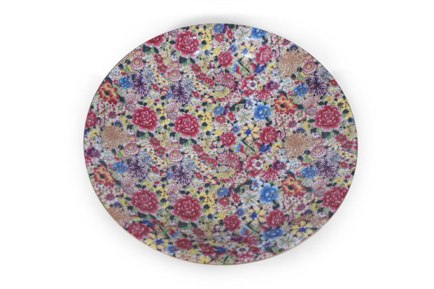 Chinese Famille Rose Thousand Flower Pattern Shallow Porcelain Bowl Centerpiece