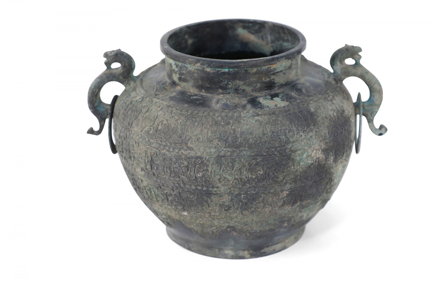 Chinese Han Dynasty Style Patinated Bronze Handled Pot Vase