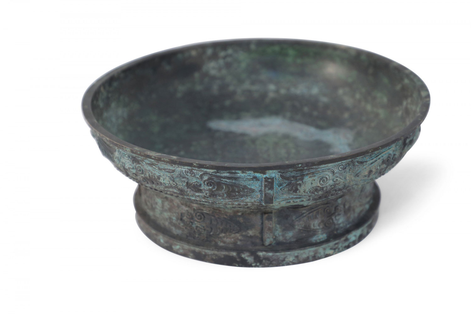 Chinese Han Dynasty Style Patinated Bronze Shallow Bowl
