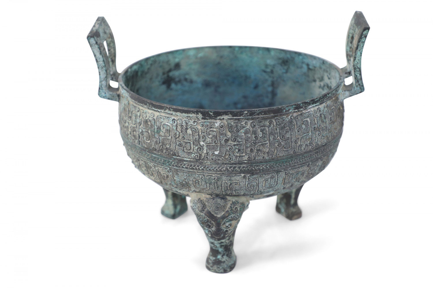 Chinese Han Dynasty Style Patinated Bronze Footed Pot