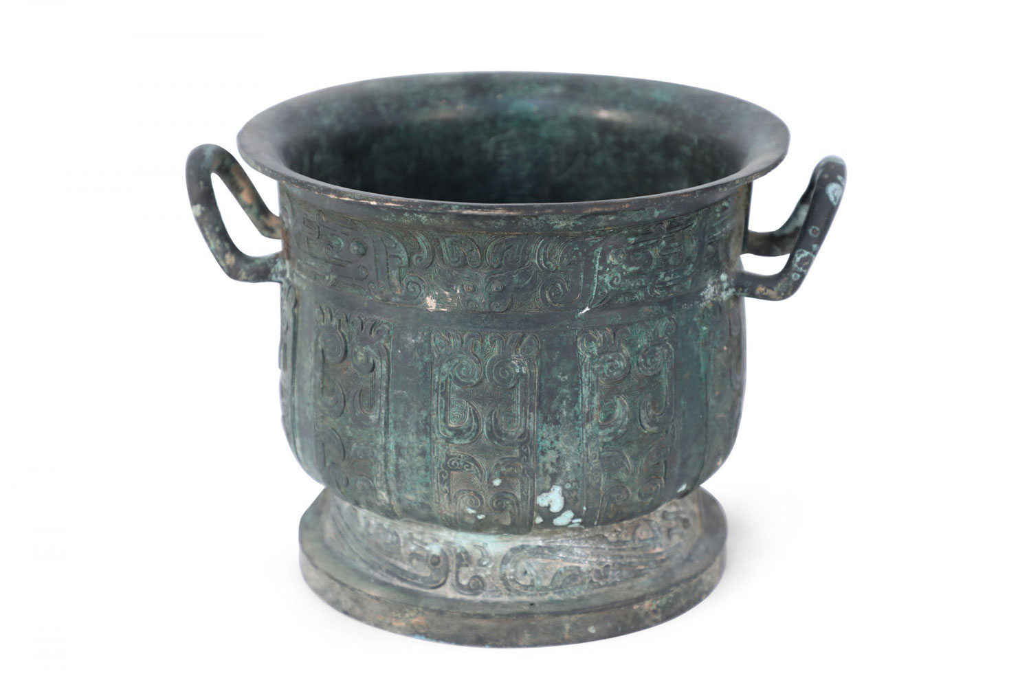 Chinese Han Dynasty Style Patinated Bronze Footed Urn