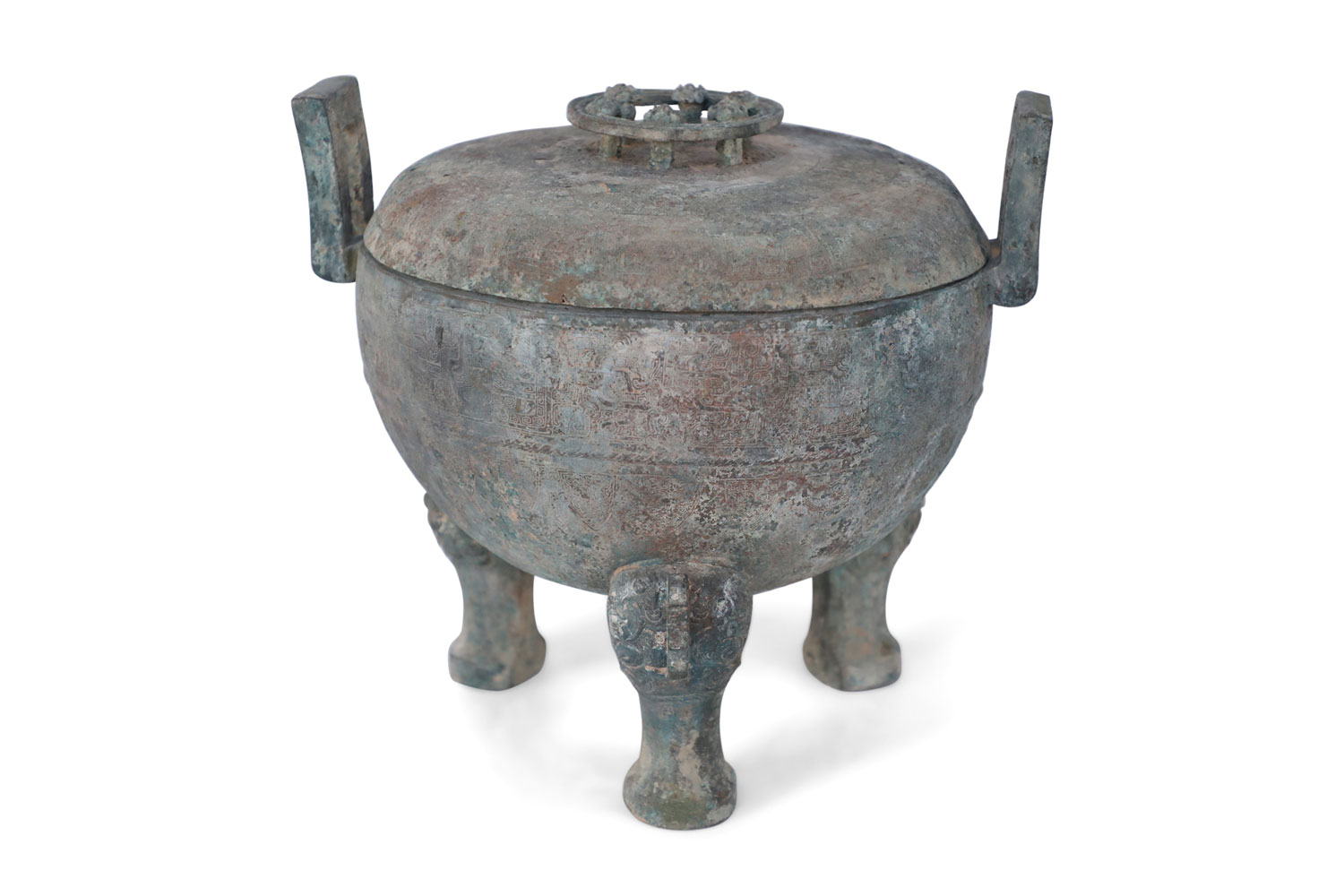 Chinese Han Dynasty Style Patinated Bronze Lidded Pot