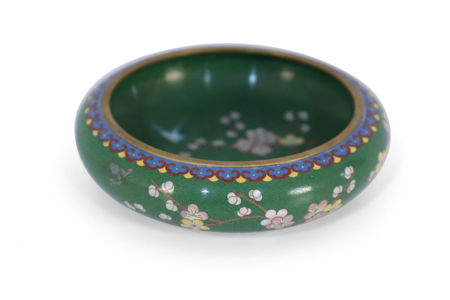 Chinese Green and Cherry Blossom Cloissone Bowl