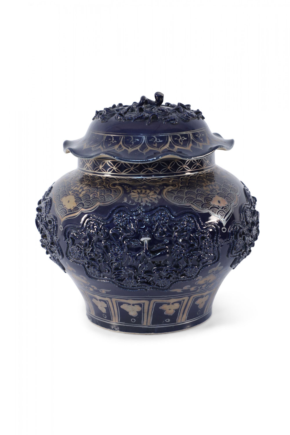 Chinese Blue and Gold Painted Lidded Porcelain Pot