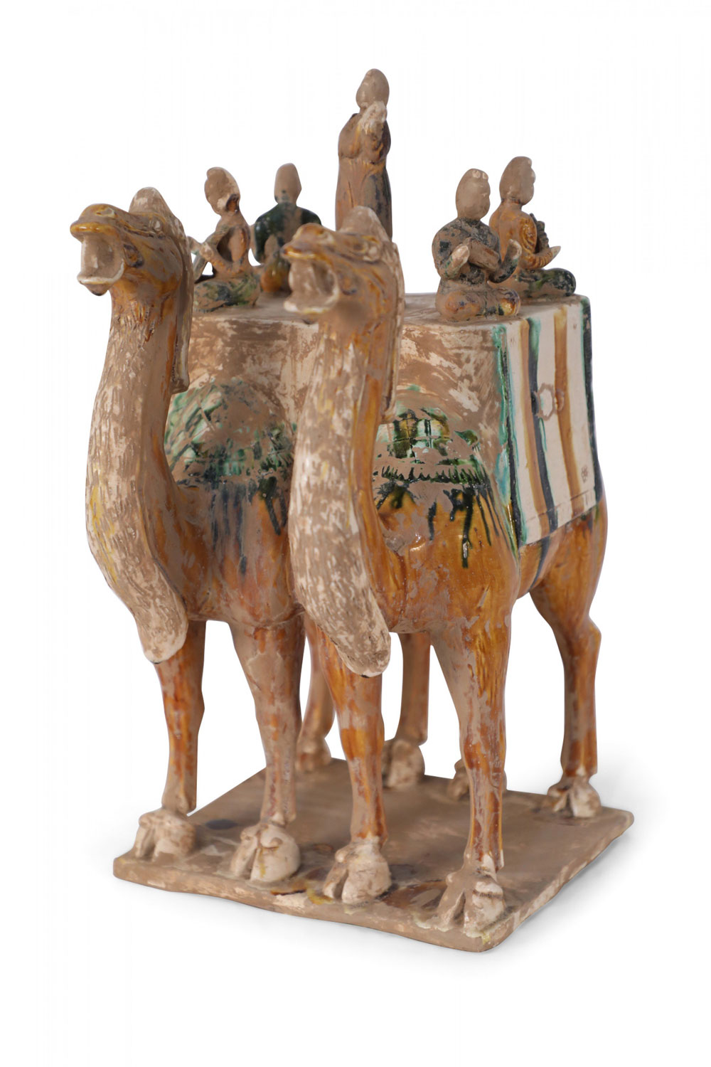 Chinese Tang Dynasty Style Sancai Glazed Camels with Musicians Tomb Figure