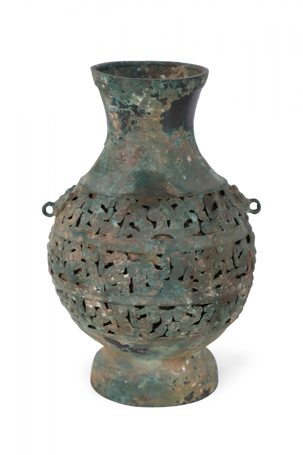 Antique Chinese Han Dynasty Style Patinated Bronze Pierced Urn