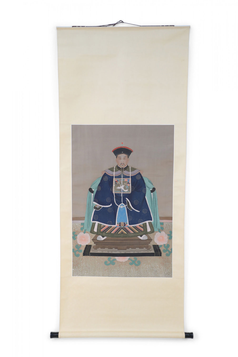 Chinese Qing Dynasty Style Paper and Silk King Portrait Hanging Scrolls