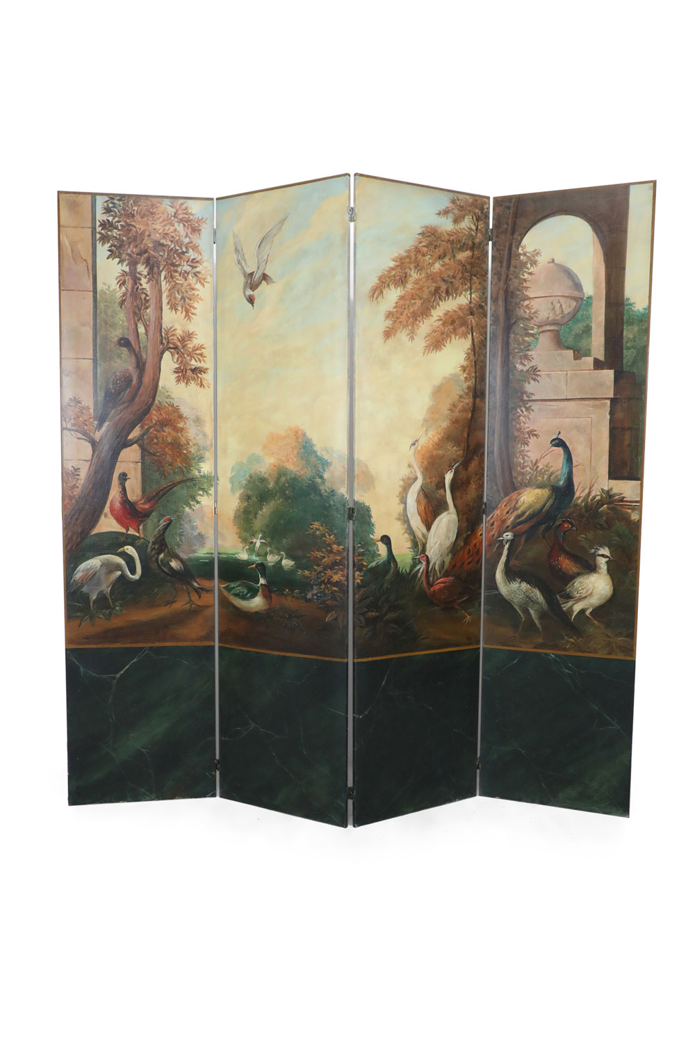 Italian neoclassical bird and garden vignette folding screen