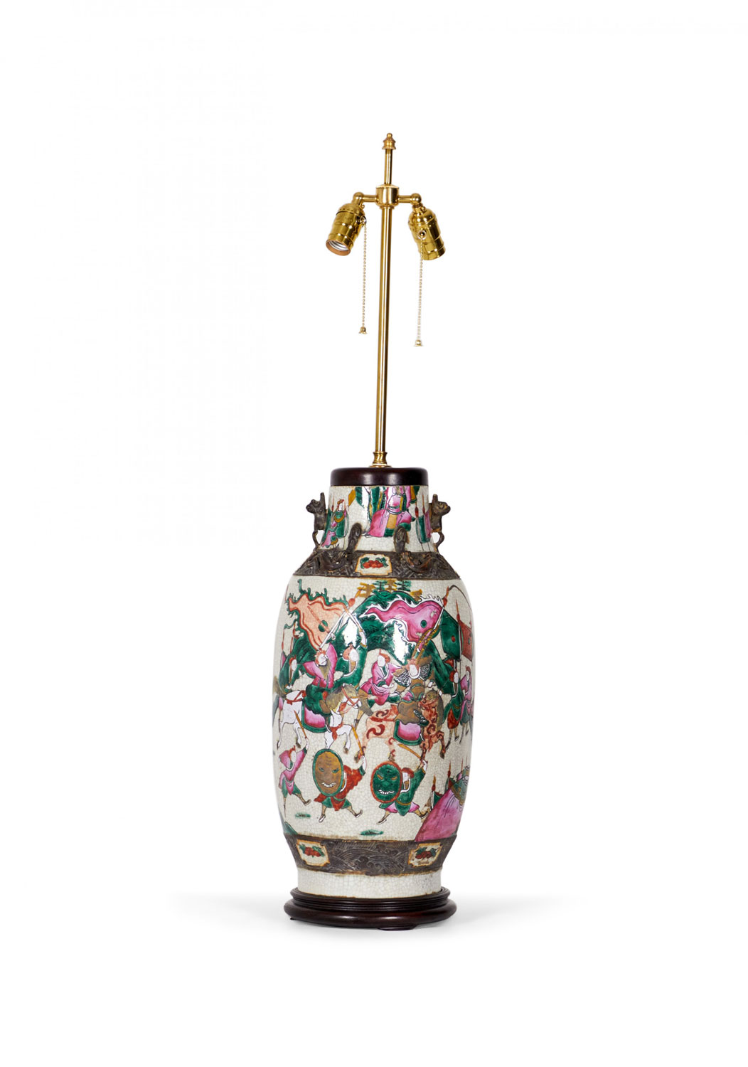 Antique Chinese Multi Colored Famille Rose Procession Scene Design Porcelain Vase Table Lamp