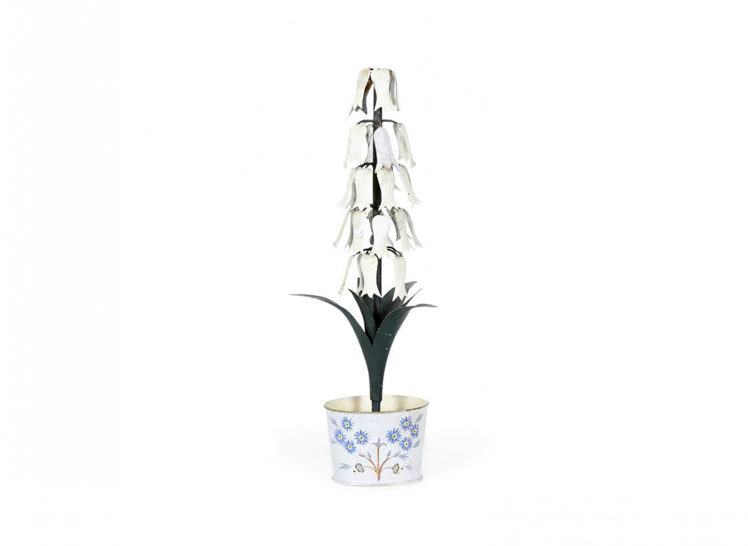 Vintage Chinese Tole and Iron Potted Flower Sculpture