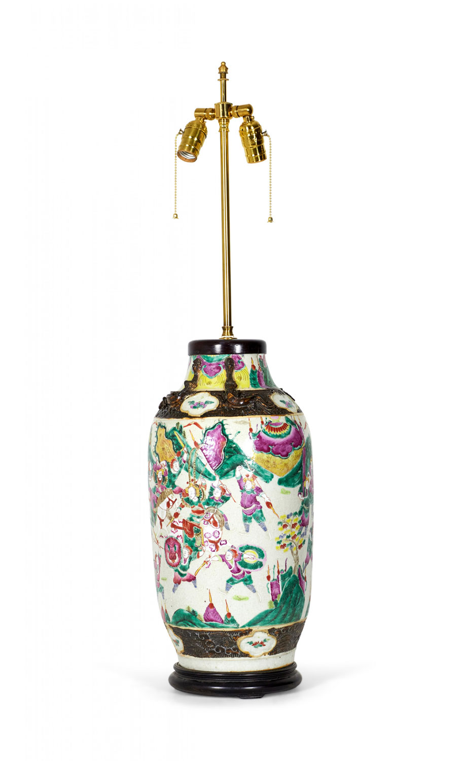 Antique Chinese Multi Colored Famille Rose Procession Scene Design Porcelain Vase Table Lamp 1