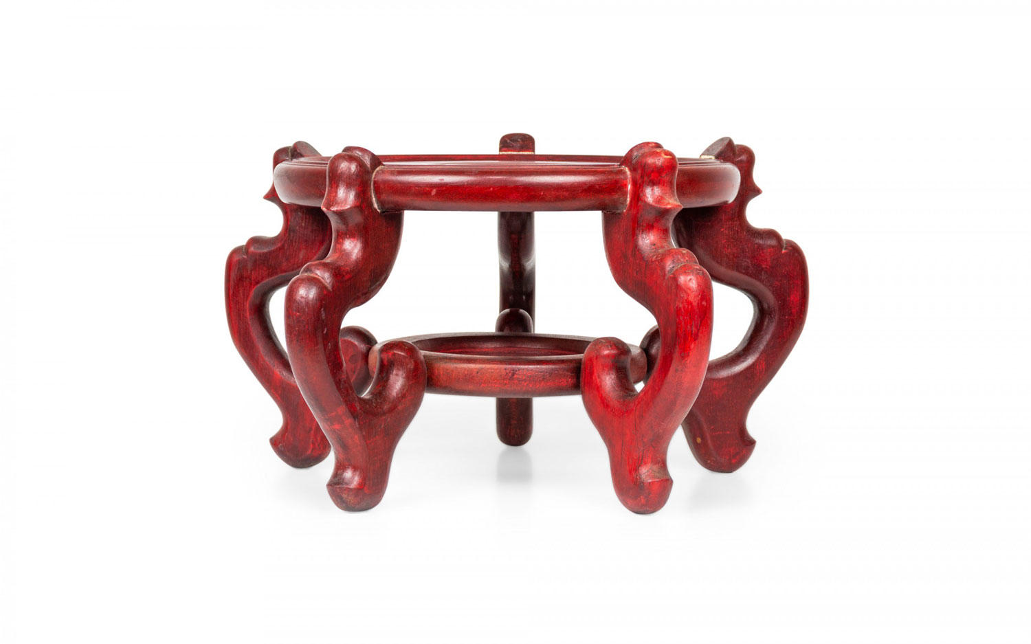 Antique Chinese Red Painted Wooden Flower Vase Base Stand