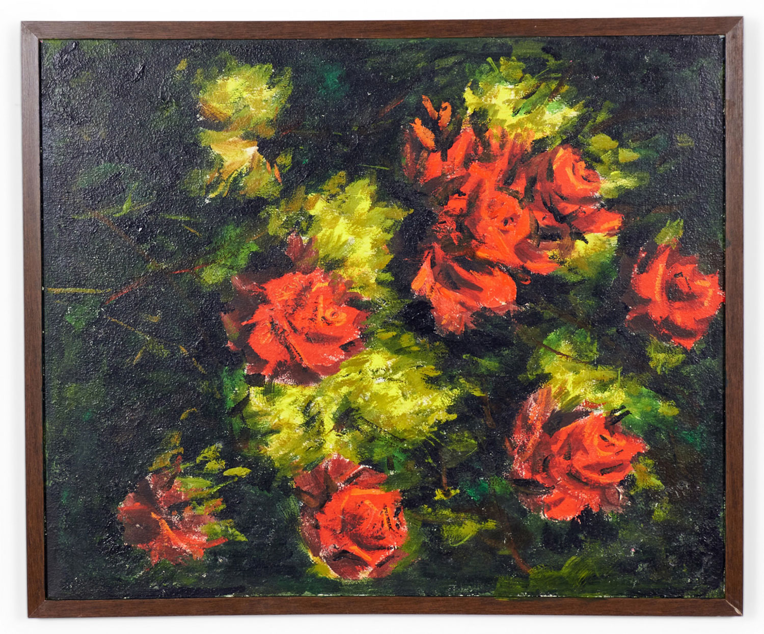 Contemporary Framed Abstract Stylized Acrylic Painting of Florals