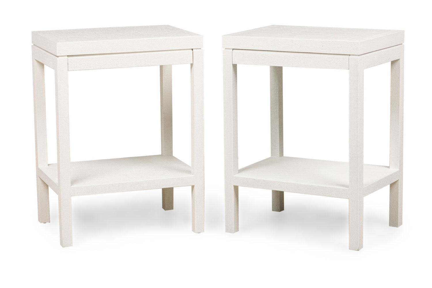 Pair of asian contemporary style off white painted raffia side table 