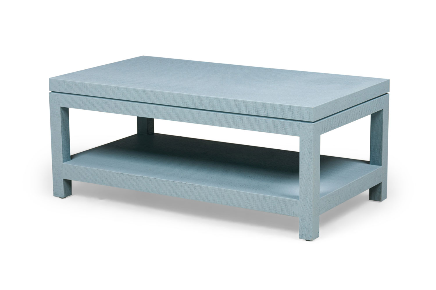 Asian contemporary style sky blue wrapped raffia coffee table with reveal 