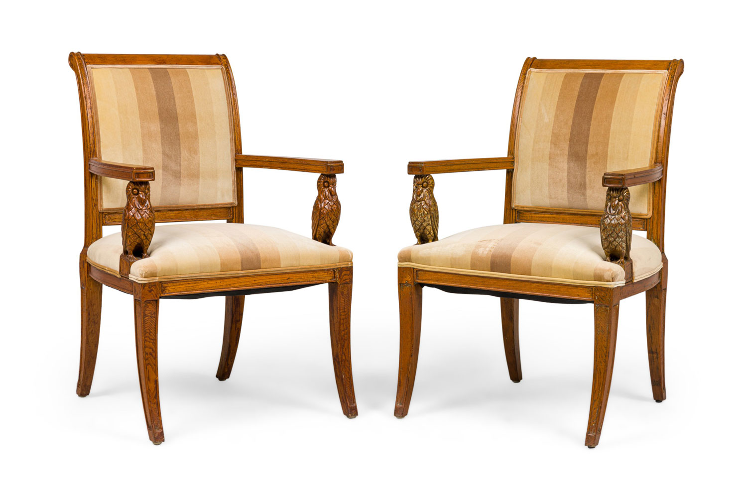  pair of french empire style wooden armchairs with owl head