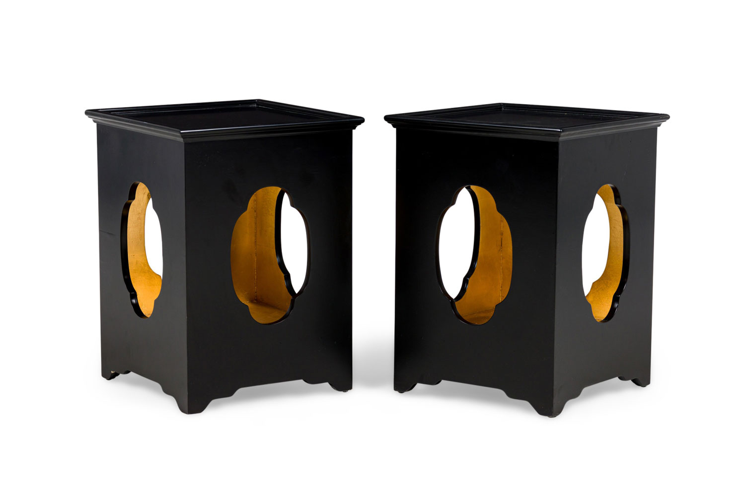 Pair of english regency chinoiserie style black lacquered side table 