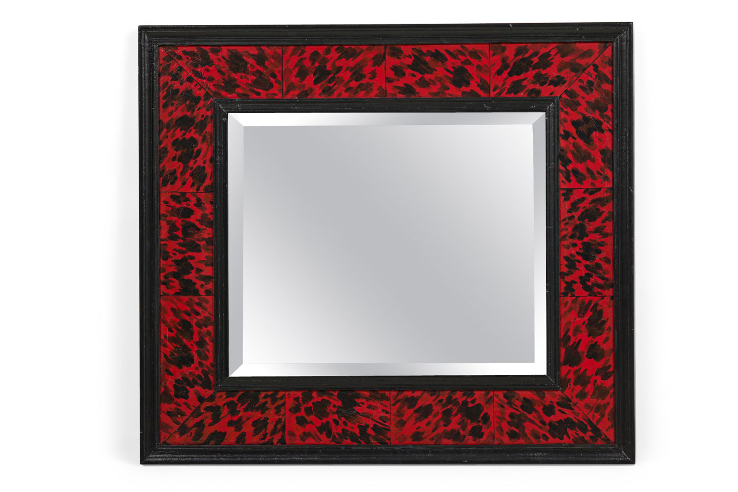 Pair of american mid century black and red imitation tortoise shell Mirror 