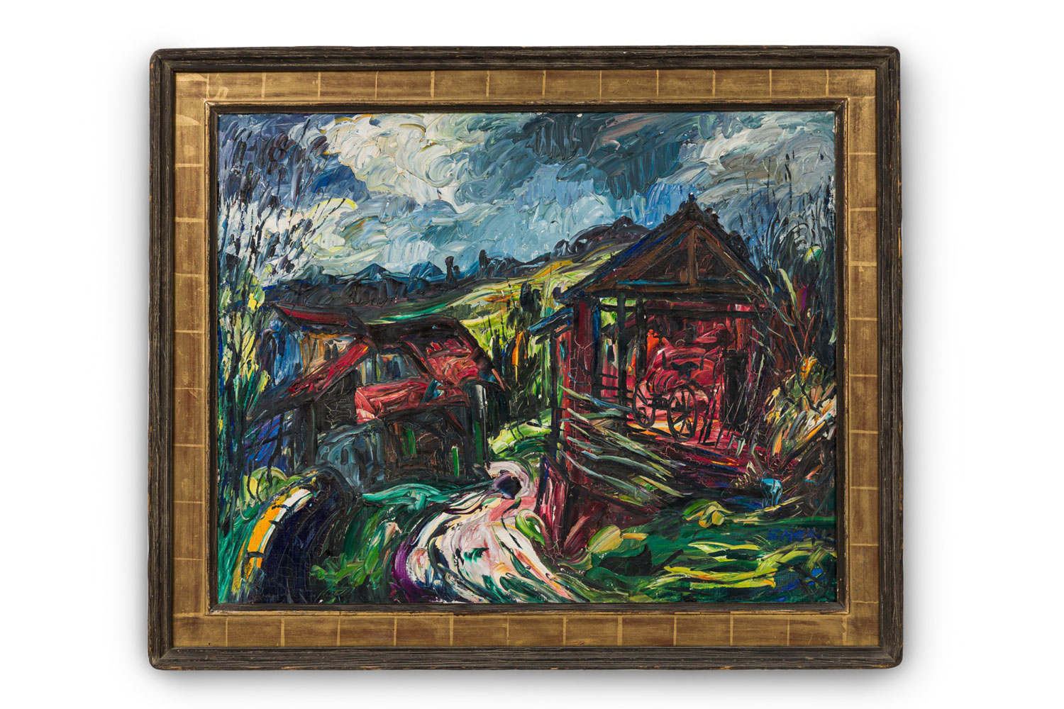 Maurice wague weyman french mid century acrylic on canvas titled country 