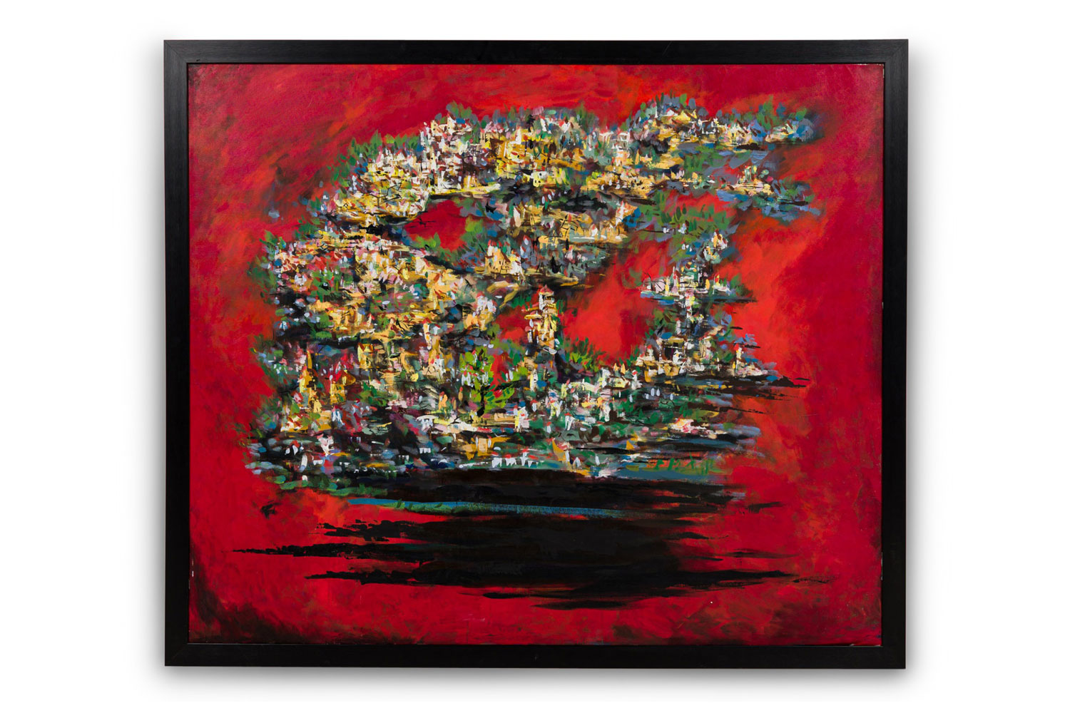 American contemporary acrylic on canvas painting of a cityscape