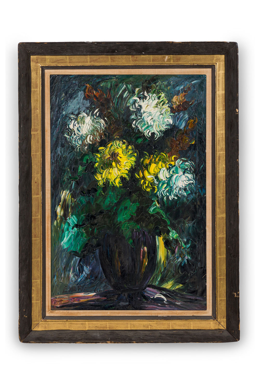 Maurice wague weyman french mid century oil on canvas titled still life flowers 