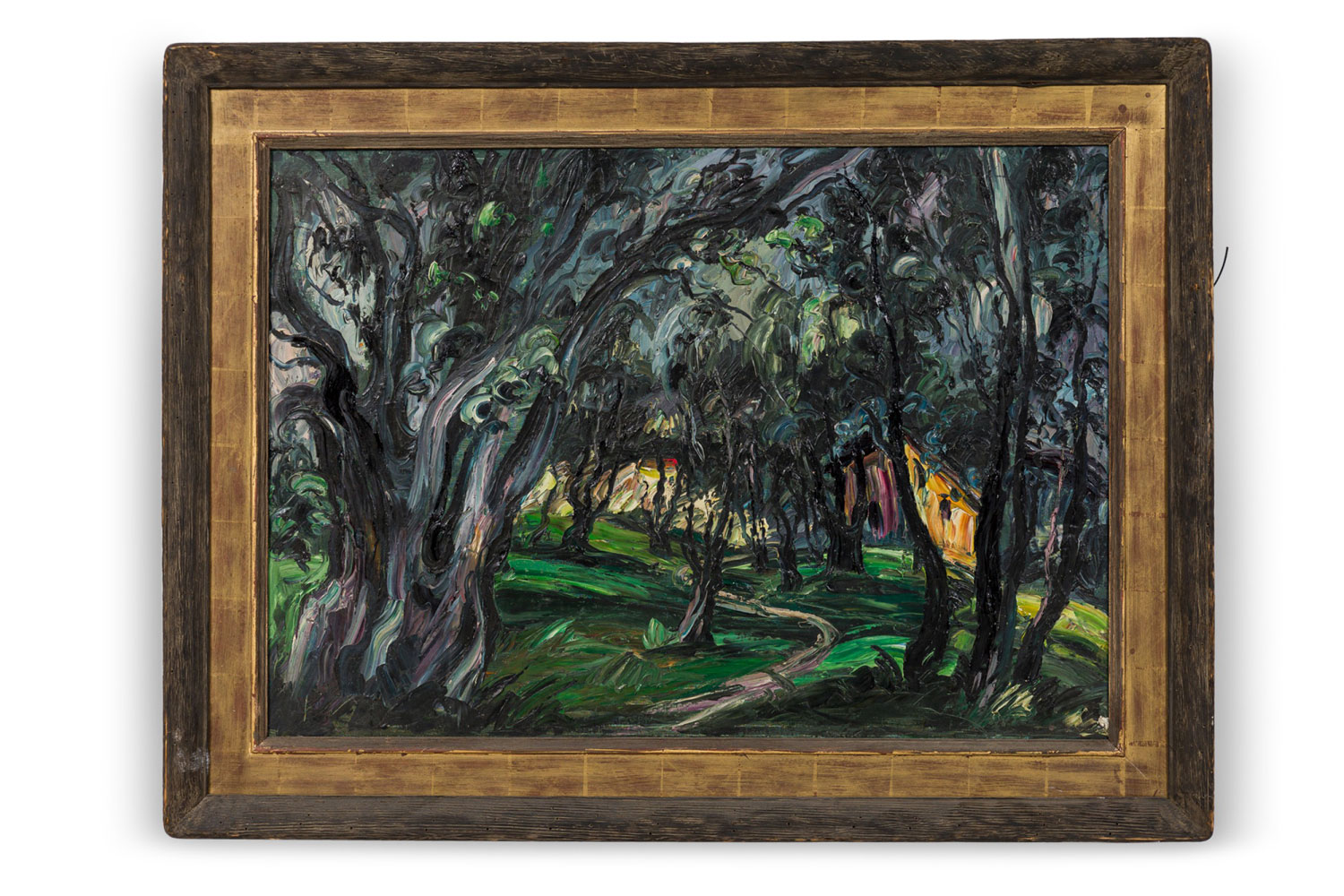 Maurice wague weyman french mid century oil on canvas titled the cabin in the woods 