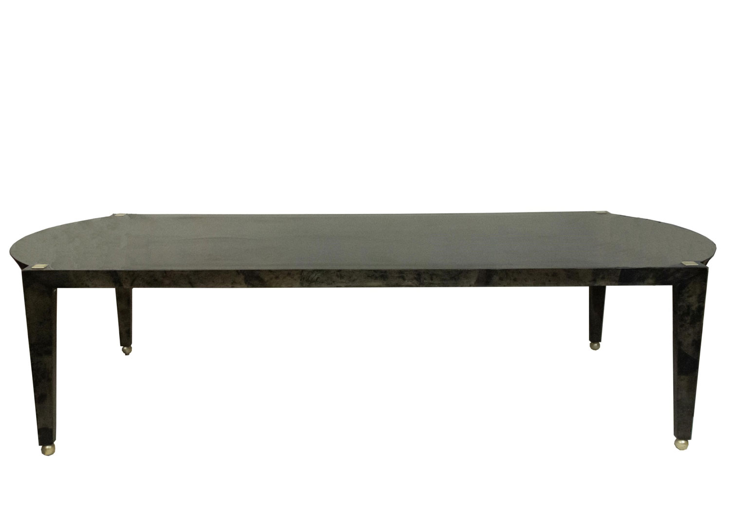 Italian mid century black parchment and silver leaf dining table