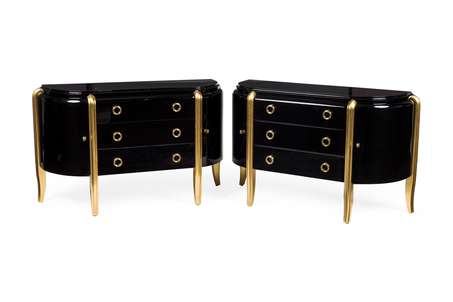 Pair of jean de merry american mid century ebony lacquer commode 