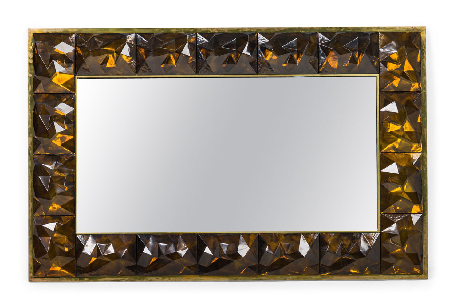 Pair of italian mid century style amber murano glass wall mirror 