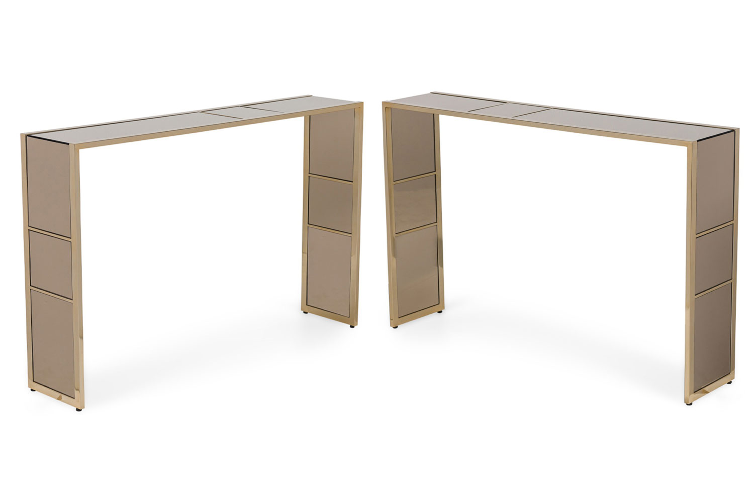 Pair of italian mid century leather and brass console table