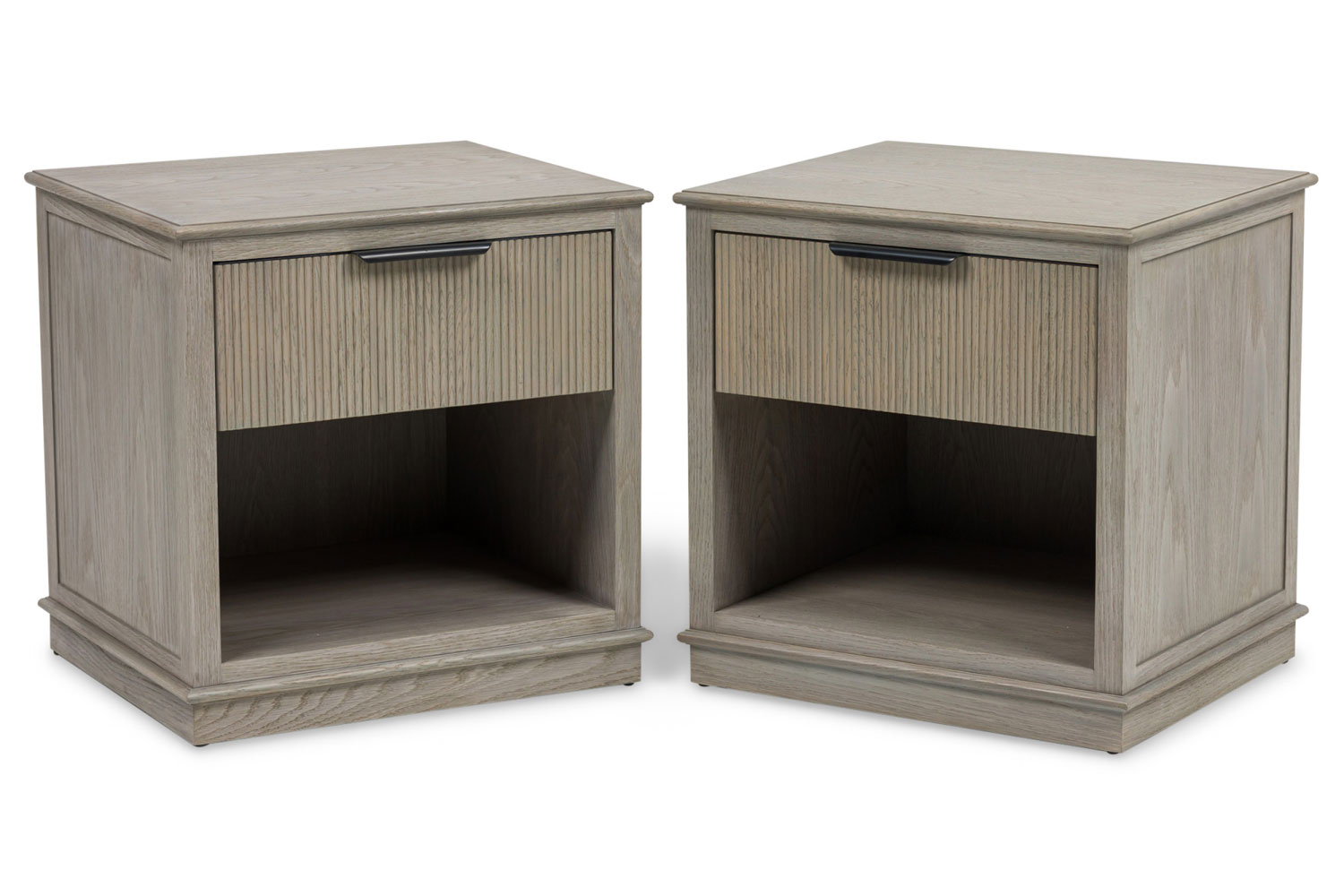 Pair of ben soleimani american mid century enzo open nightstands 