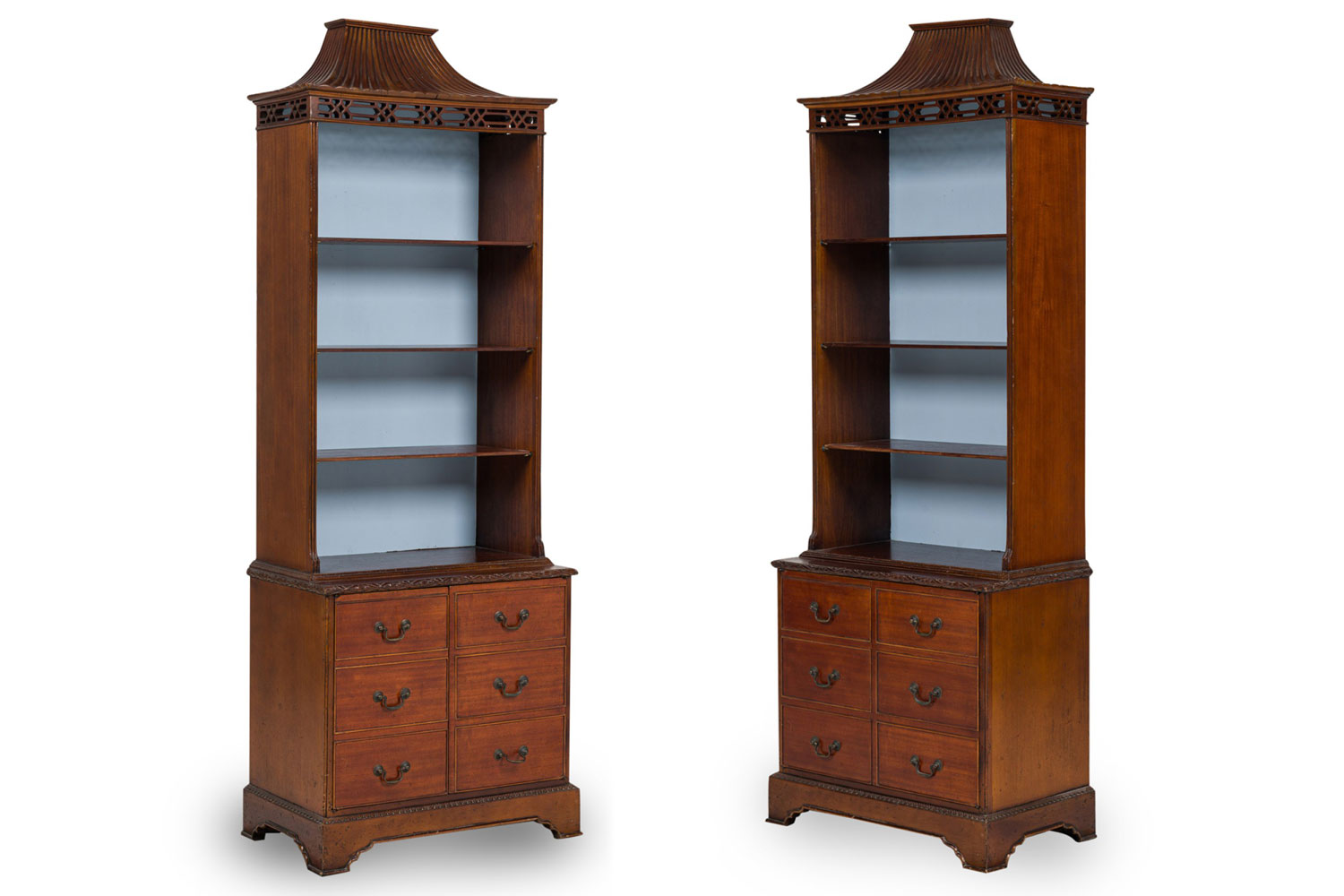 Pair of english chinese chippendale cabinet with 6 drawers 
