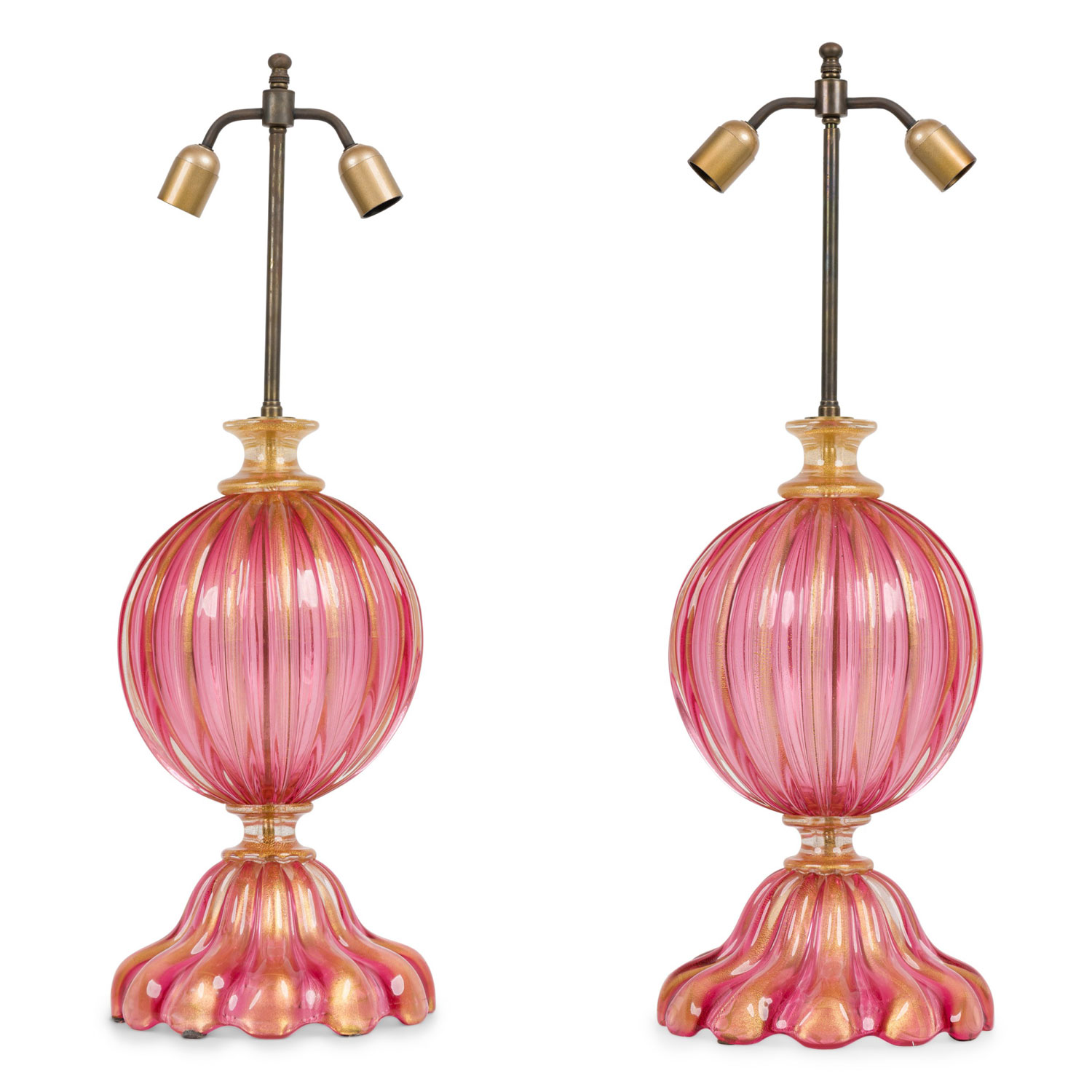 Pair of italian mid century hand blown red murano table lamps