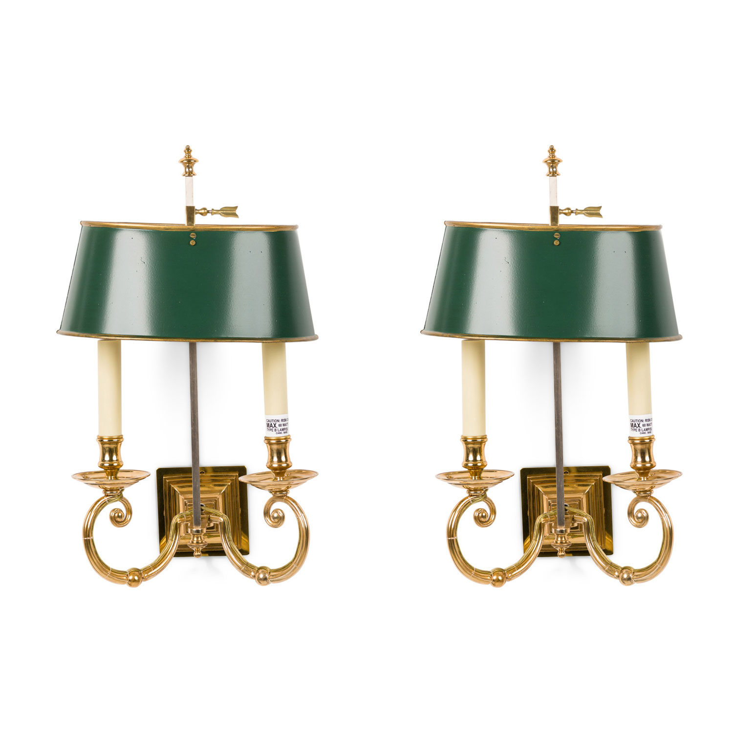 Set of 4 french empire bouillette green shade wall sconce