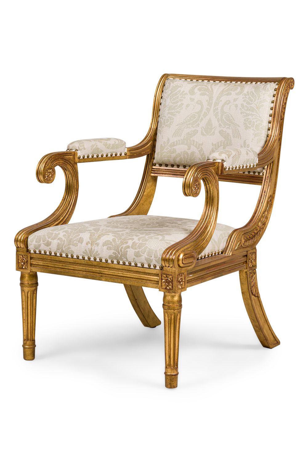 French louis XVI style giltwood and damask armchair