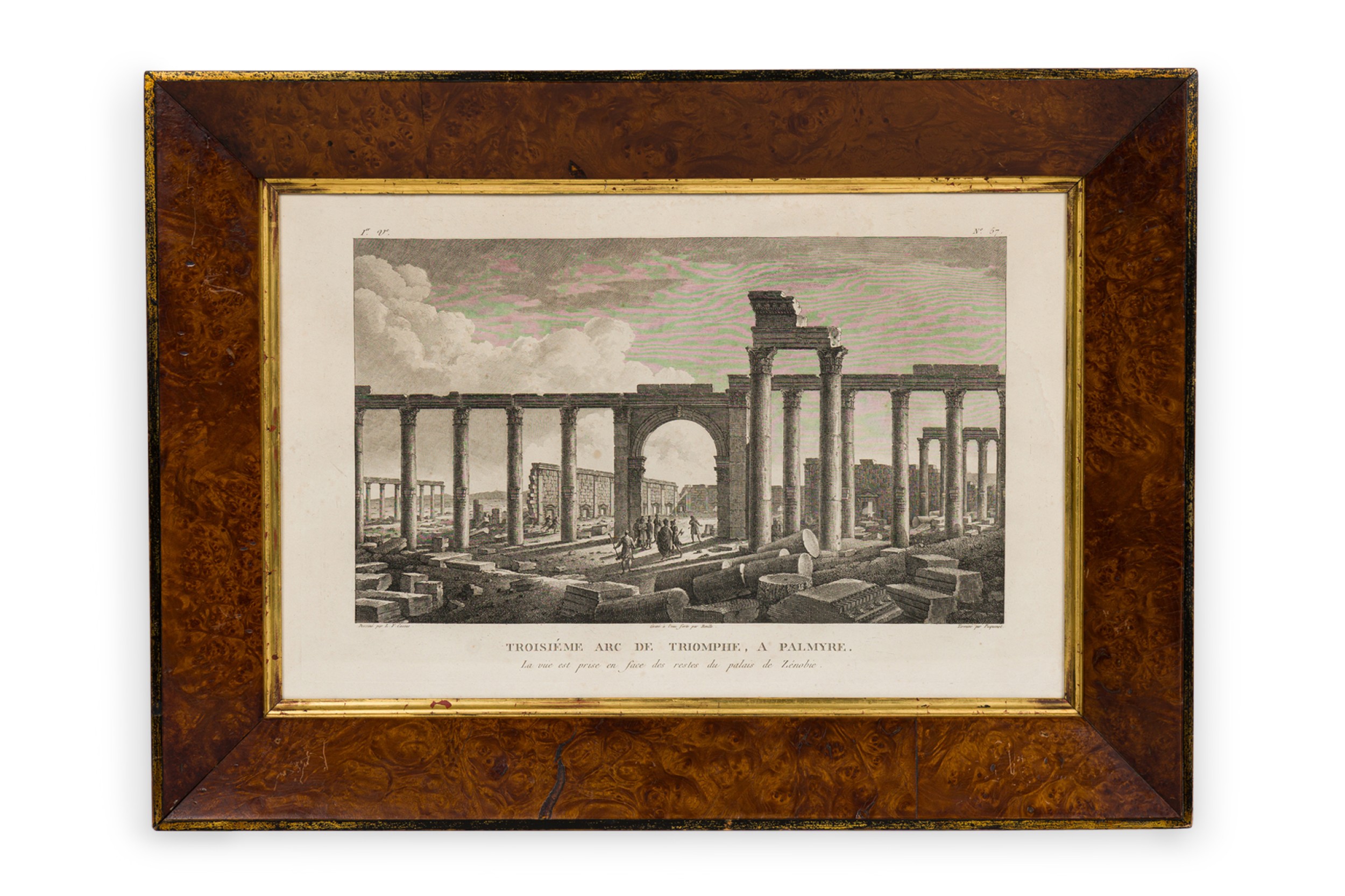 Framed french neoclassical lithograph of the great gallery of palmyra a