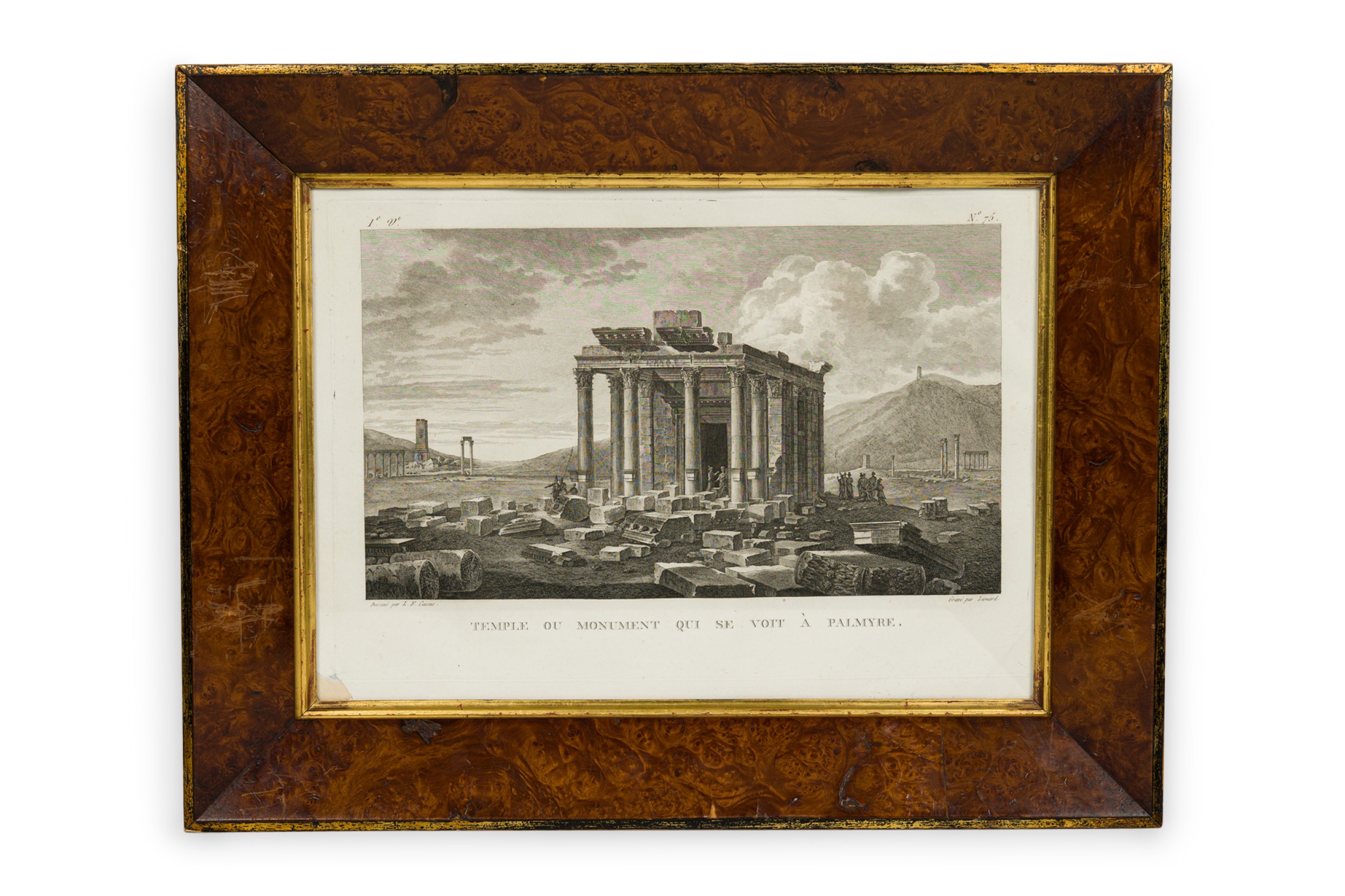 Framed french neoclassical lithograph of the third triumphal arch in palmyra b