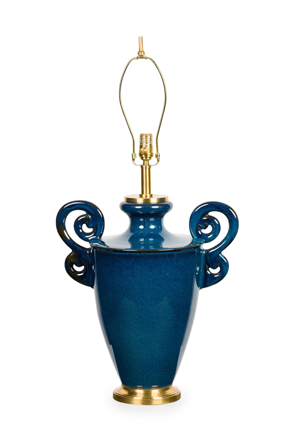 American contemporary blue urn table lamp with handles