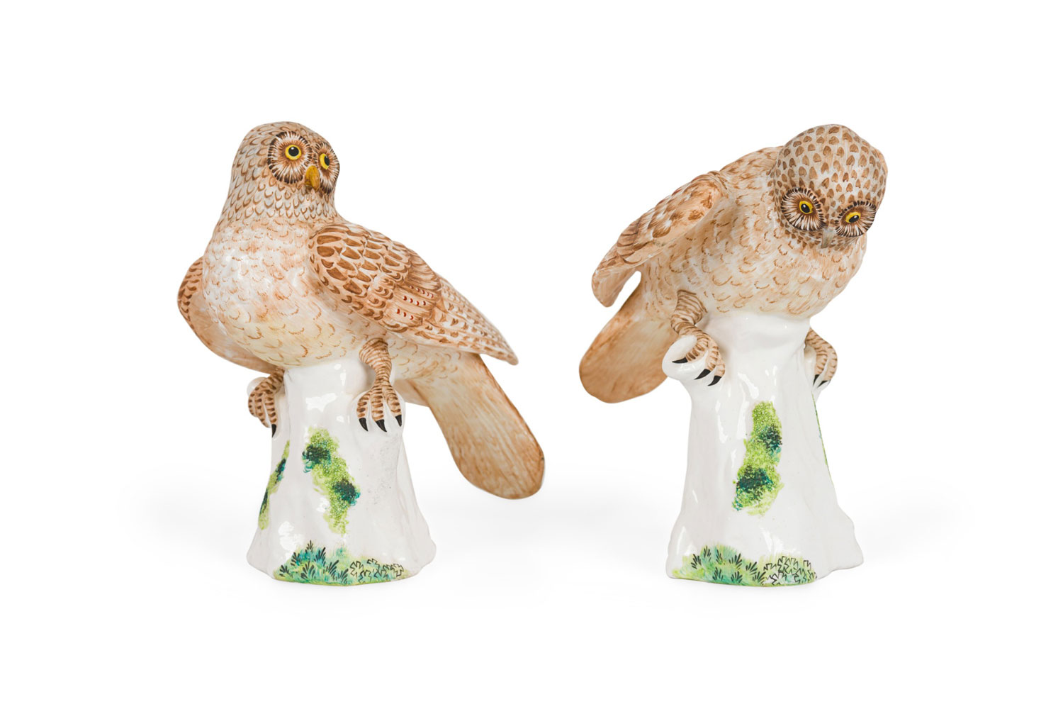 Pair of english victorian small ceramic owl statues