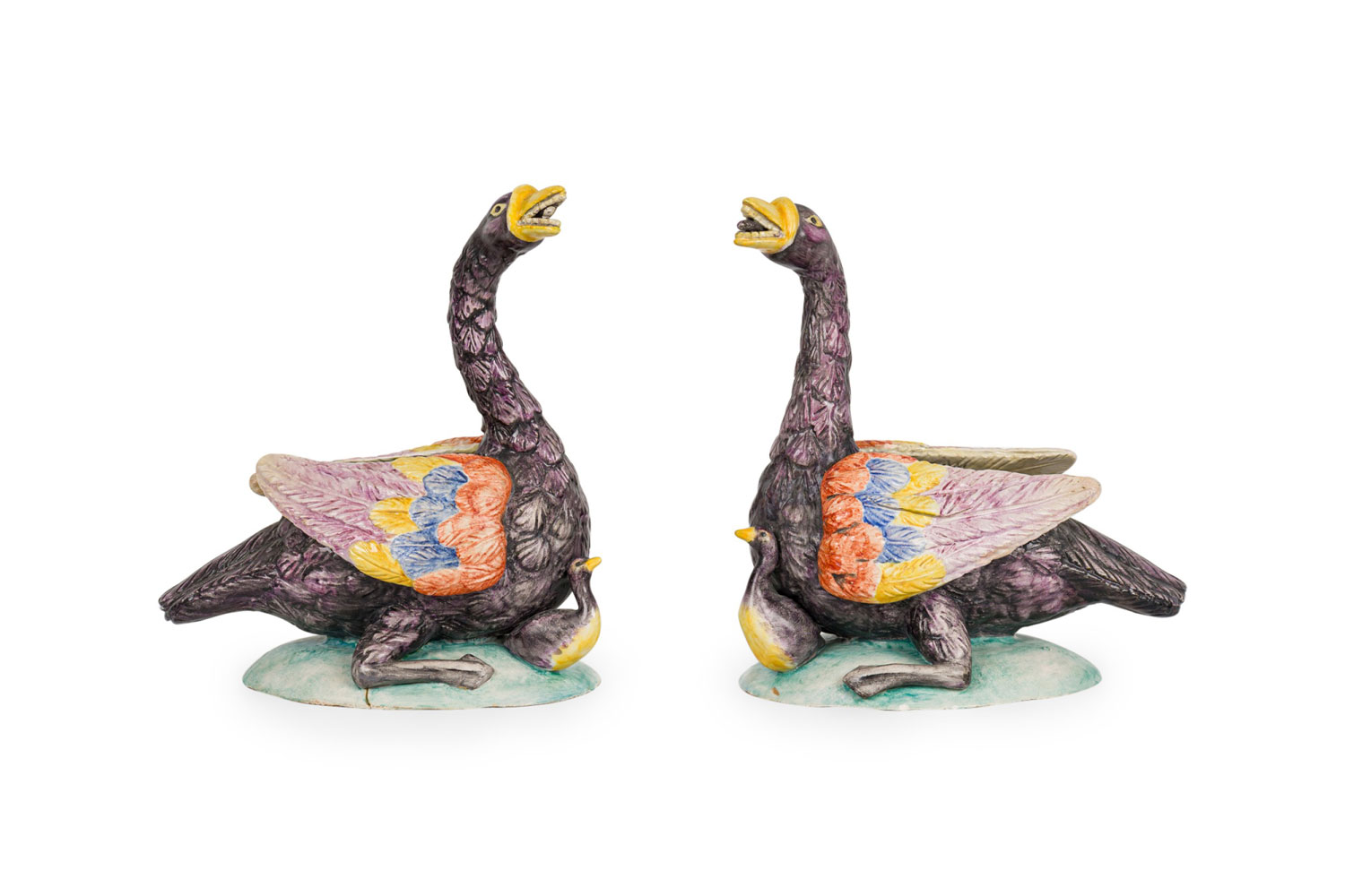 Pair of contemporary/post war design american small ceramic geese statues