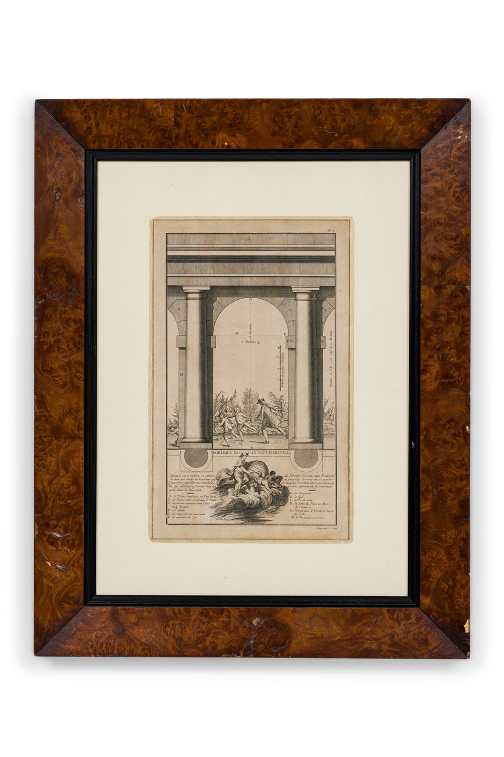 Framed italian neo classic engravings of pedestals on an archway