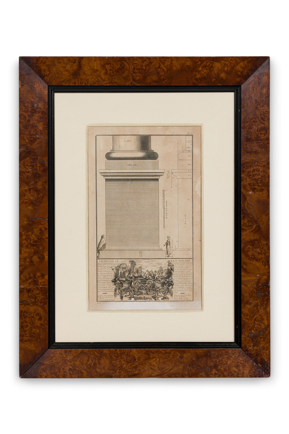 Framed italian neo classic engravings of a pedestal on tuscan base