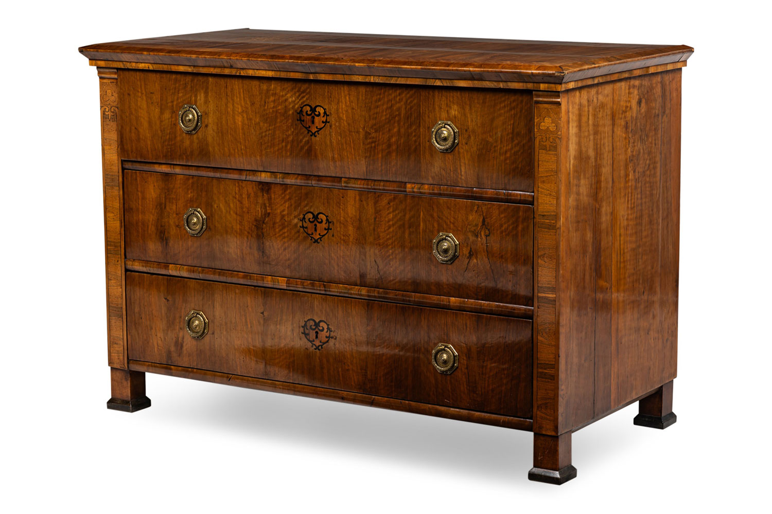 Romanian biedermeier 3 drawer burlwood chest commode