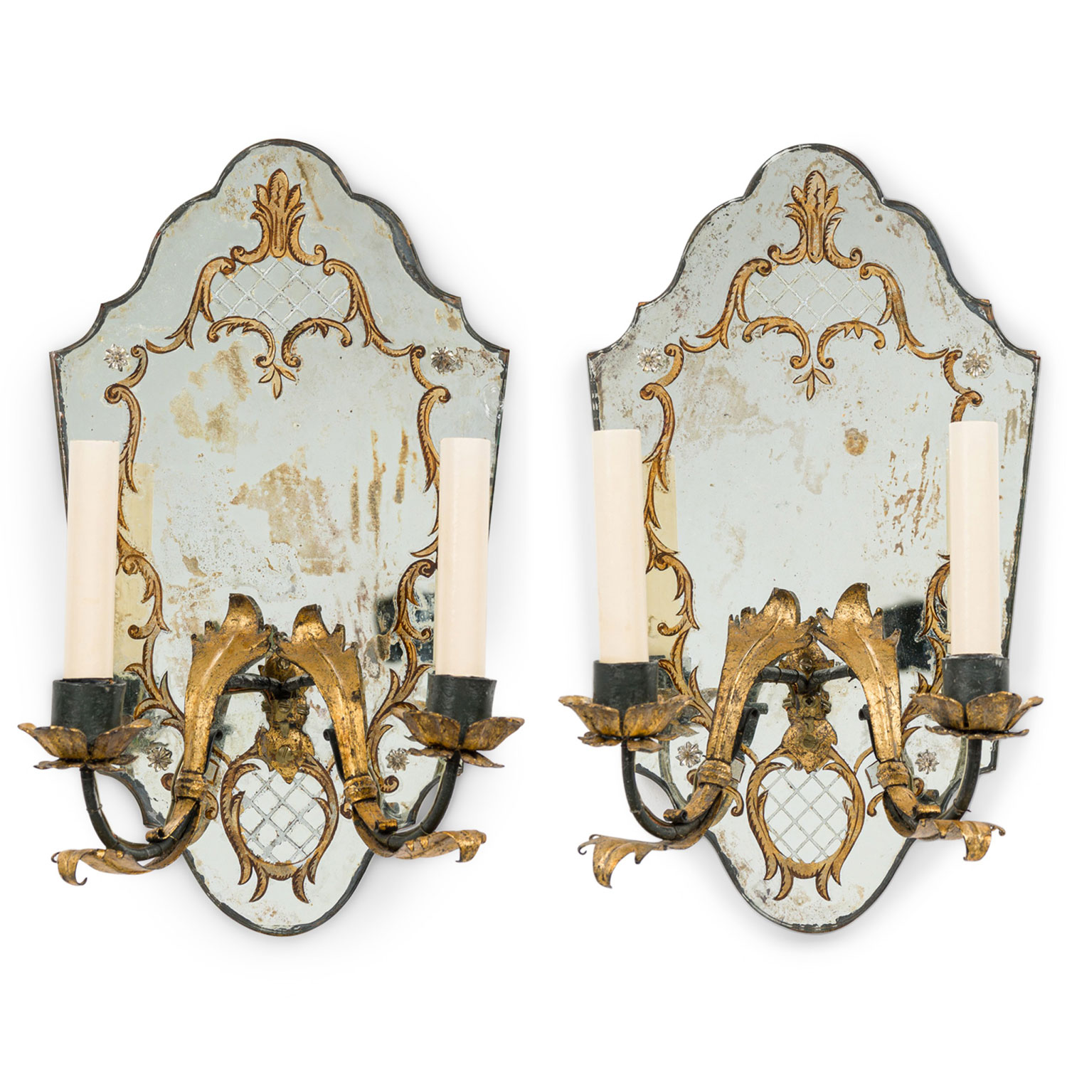 French mirrored glass wall sconces